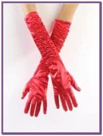 Атласные красные перчатки со сборкой