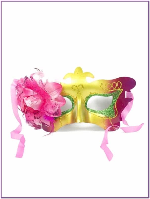 Карнавальная маска с ярким розовым цветком